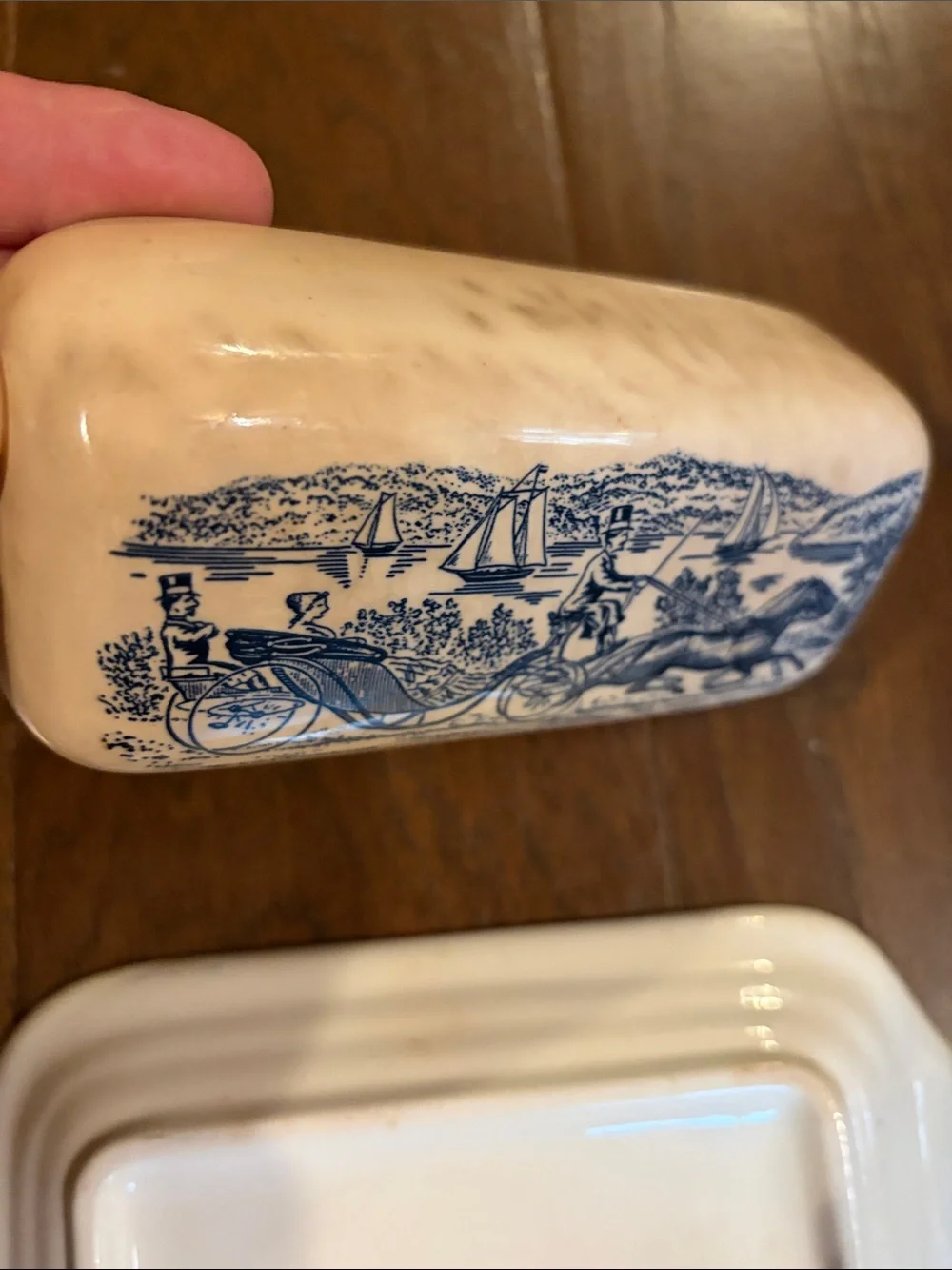 Vintage Royal China covered butter dish, Currier & Ives 